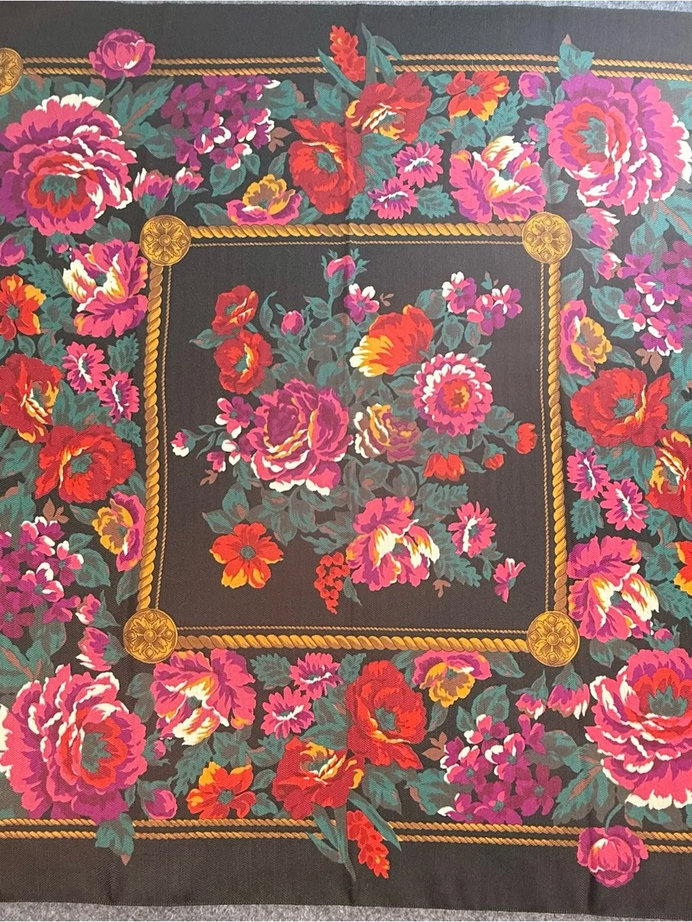 Vintage Floral Scarf Square Italy Cottagecore Boho Pink Red Black Wrap Academia